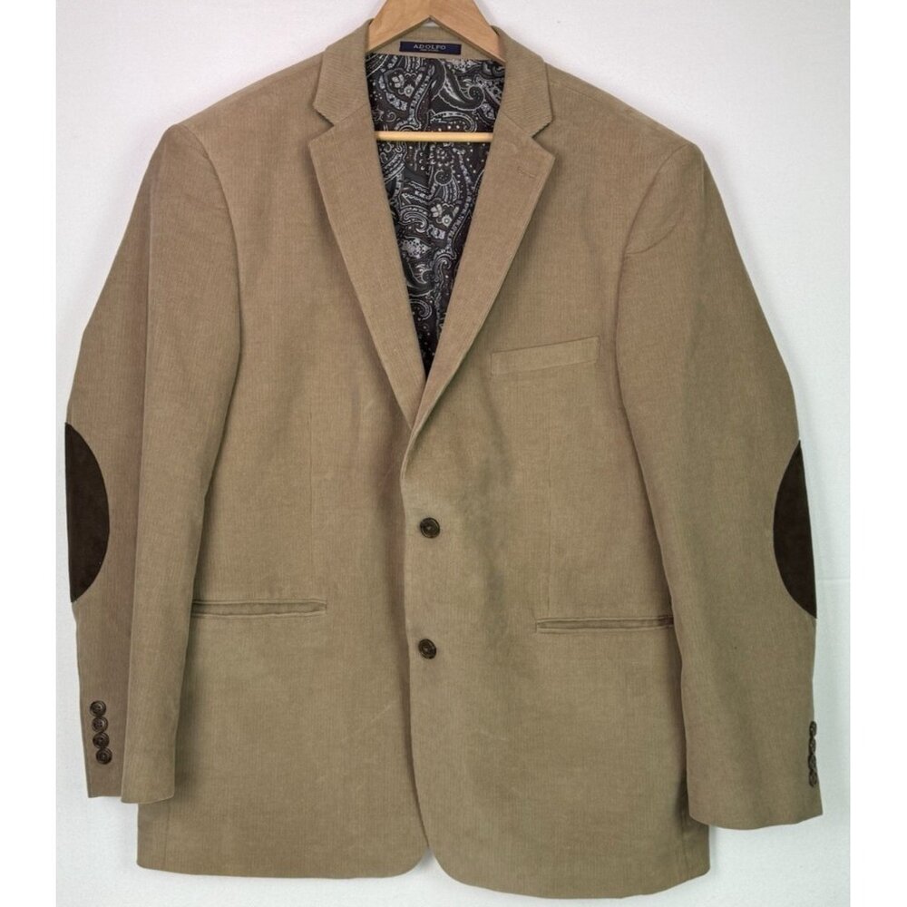 Adolfo Tan Corduroy Blazer Sportcoat‎ Jacket Elbow Patches Preppy Casual Sz 46R